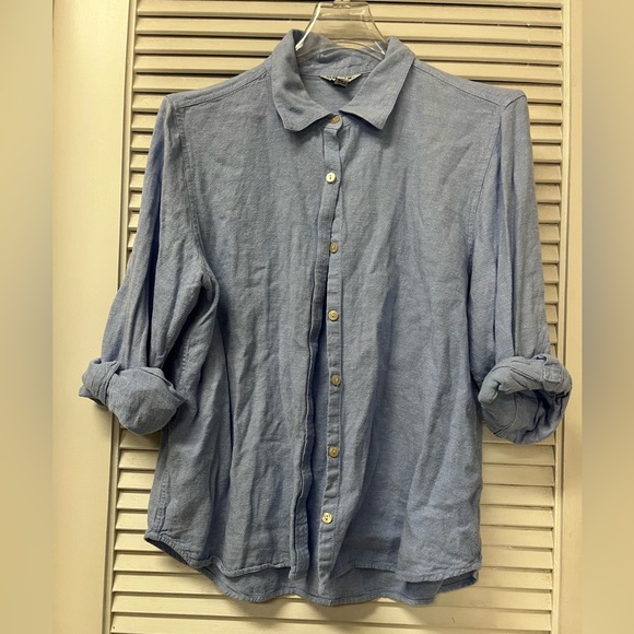 EUC✨ORVIS ✨women linen button down Blue Casual Shirt✨L - Picture 7 of 8